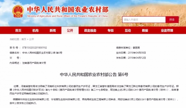 注意！农业农村部注销250个兽药产品文号，这些产品在购买时要当心