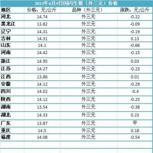 2013年6月9日国内主要城市生猪价格