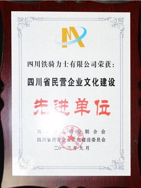 铁骑力士荣获四川省民营企业文化建设先进单位