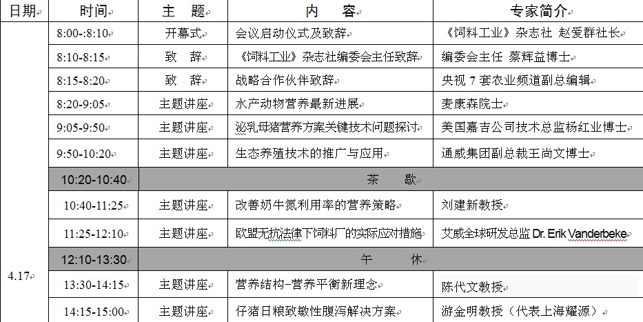 2014年4月17－18日太阳鸟·营养与创新大会